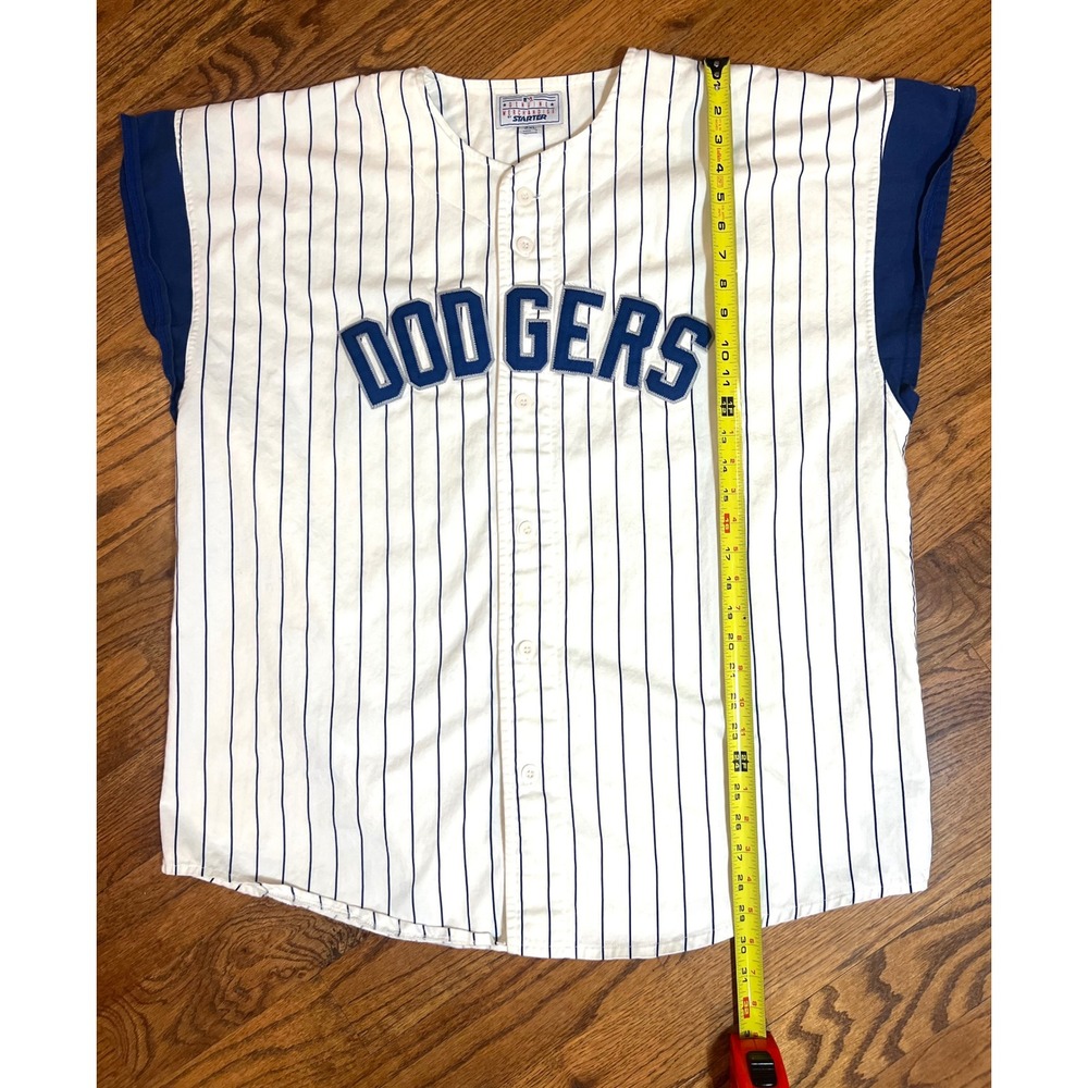 90s Starter Los Angeles Dodgers Baseball Jersey Men's 2XL Pinstripe Blue White - Picture 5 of 13